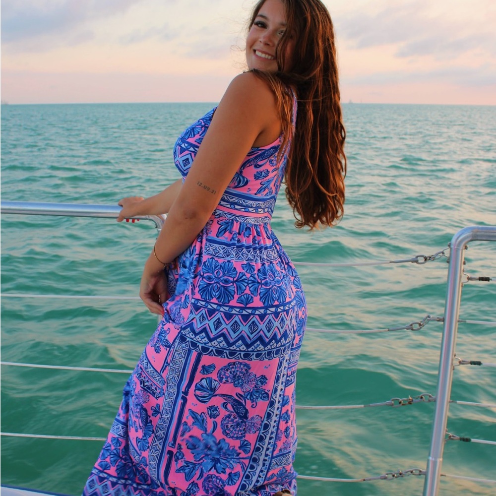 Vibrant Pink and Blue Maxi Lilly Pulitzer Dress